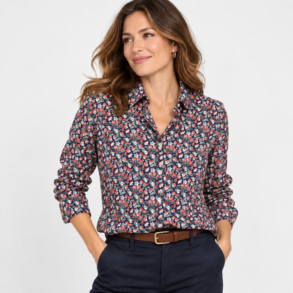 J. Crew x Liberty Floral Button Down Shirt Womens 8 Blue Cotton Classic Preppy